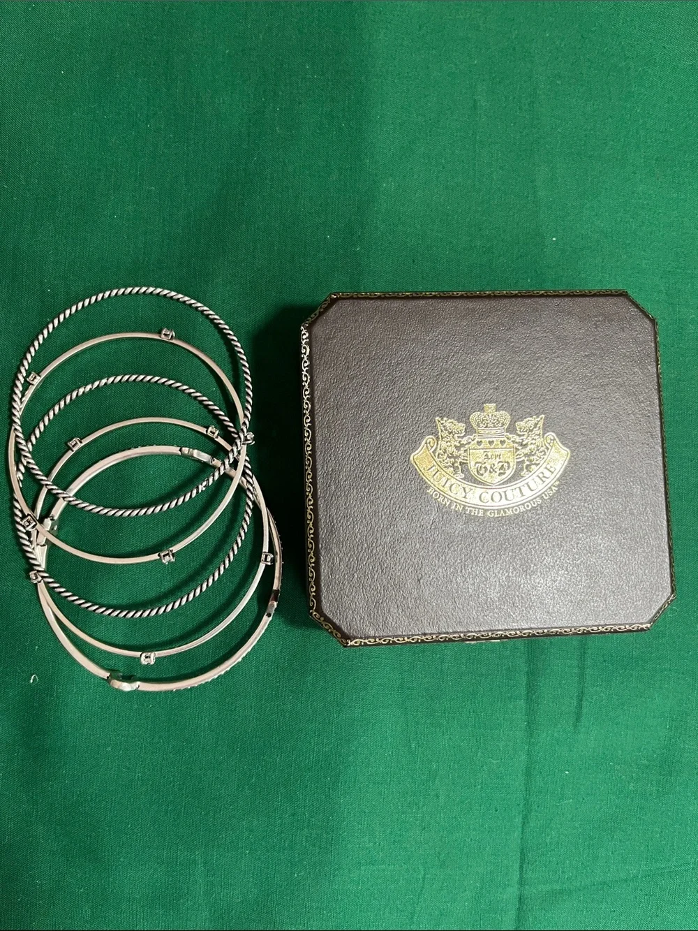 Juicy Couture Silver Tone Stacked Bangle Bracelet Set of 5.